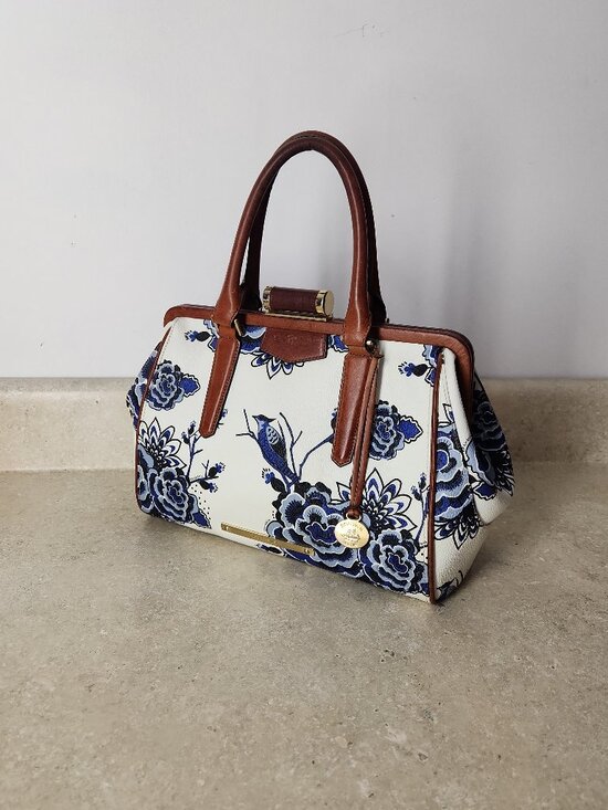 Brahmin Handbags - Brahmin Frame Satchel Blue Delft floral birds print hand bag classic rare